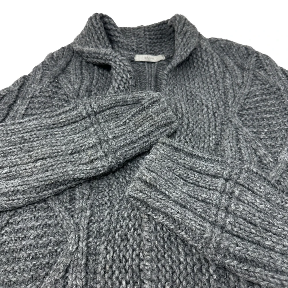 BECOME Brand European Italy Wool Alpaca Gray Chunky Cable‎ Knit Sweater Cardigan